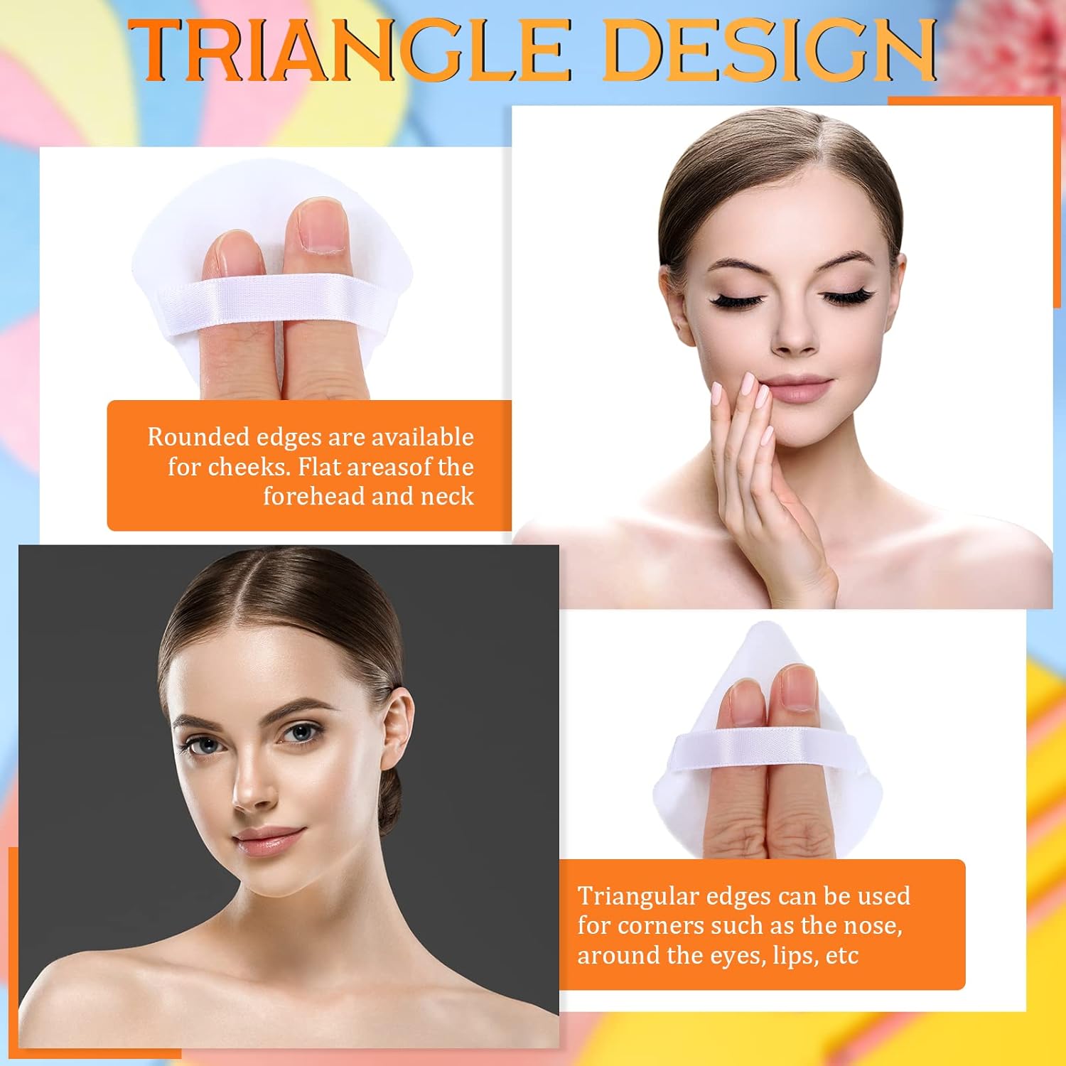 Meanplan 100 Pcs Powder Puff Face Soft Makeup Sponge Triangle Powder Puffs for Loose Velour Cosmetic Foundation Wet Dry Sponge Makeup Tools(Black, White, Pink)-Velvo Beauty