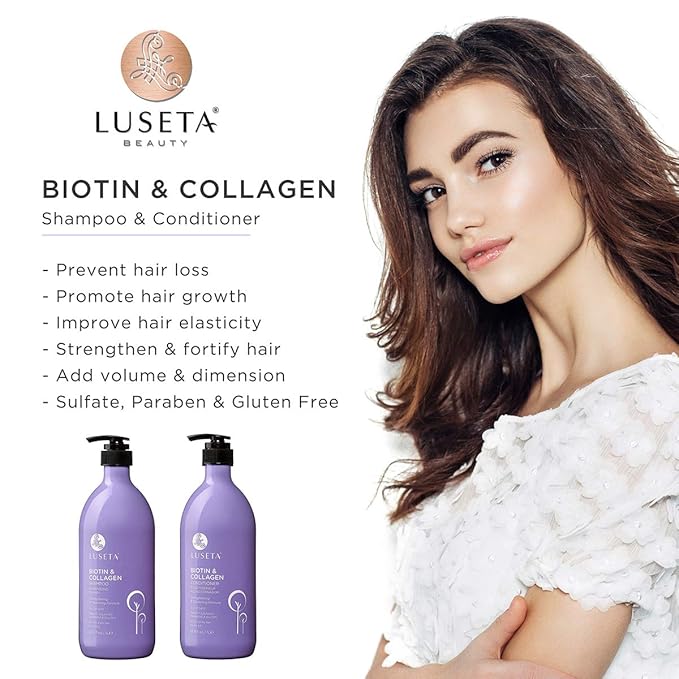 L LUSETA Biotin & Collagen Shampoo & Conditioner Set (2 x 33.8oz) - Thickening for Hair Growth, Infused with Argan Oil to Repair Dry, Damaged Hair-Velvo Beauty