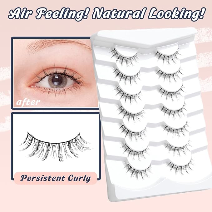 Manga Lashes Natural False Eyelashes 10MM Short Anime Lashes Thin Band Korean Lashes 3D Volume Strip Lashes Wispy Manhua Eyelashes 7 Pair Asian Lashes Siligli-Velvo Beauty