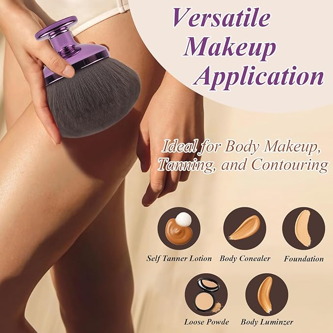 90MM Extra Large Self Tanner Kabuki Makeup Brush – Ultra Soft Dense Vegan Bristles for Body Makeup, Bronzer & Foundation–Applies Tanning Mousse, Lotion & Self Tanner,Wet & Dry (Purple)-Velvo Beauty