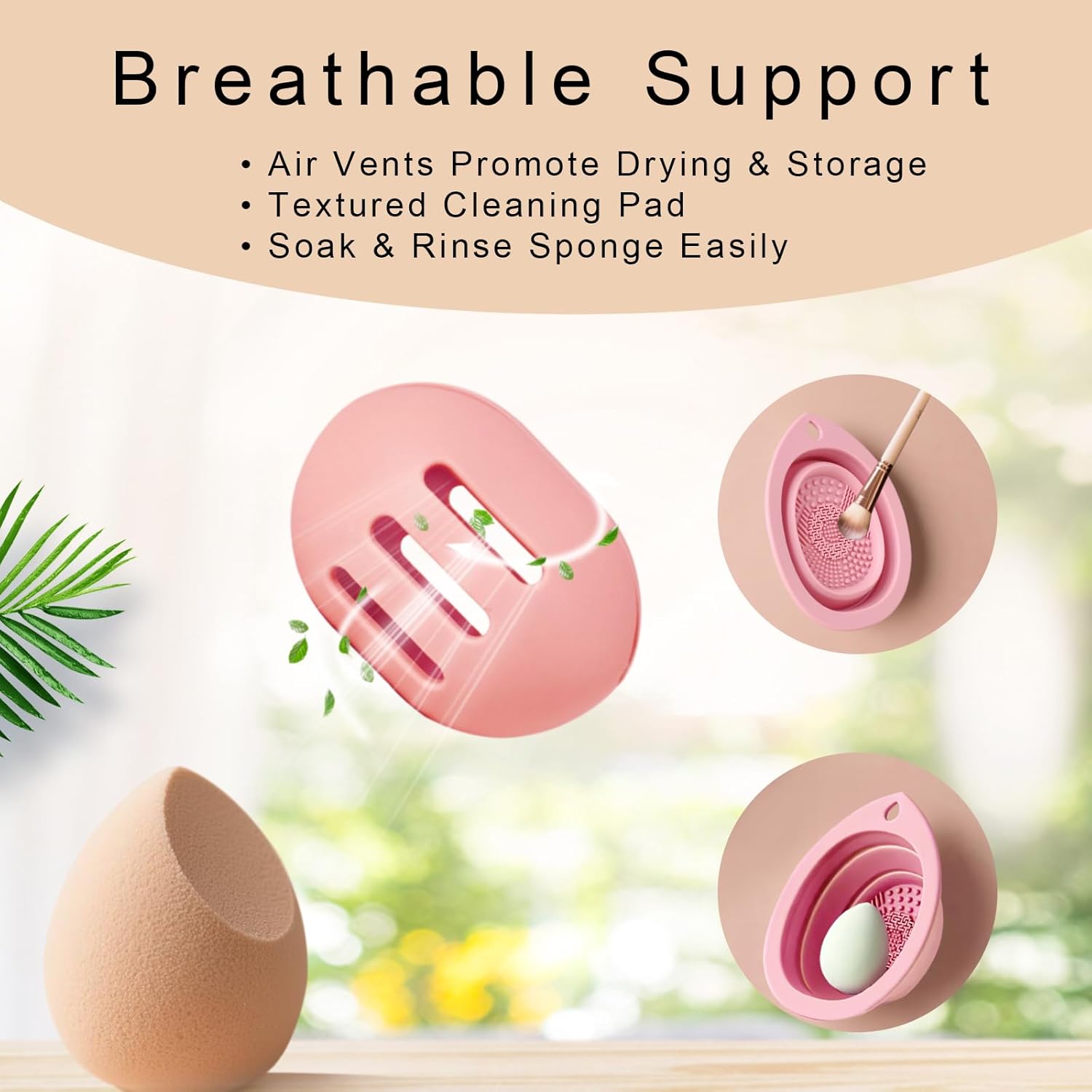 Silicone Makeup Brush Holder Set – Portable Travel Makeup Brush Holder with Makeup Sponge Holder and Foldable Cleaning Bowl – Upgraded 3-in-1 Cosmetic Organizer Set (powdered pink)-Velvo Beauty