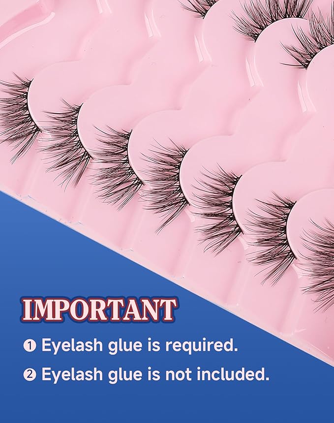 Half Lashes Natural Eyelashes 3/4 Wispy Lashes Natural Look Cat Eyelash False Corner Lash Long Strip Fluffy Pack 7 Pairs 16MM D18-Velvo Beauty