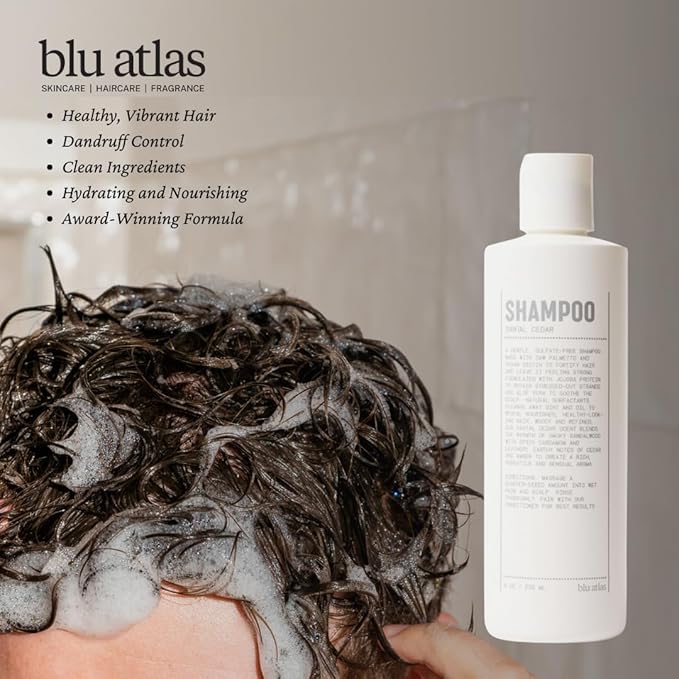 Blu Atlas Men's Natural Shampoo – Organic, Sulfate-Free, Paraben-Free – Deep Cleansing & Hydrating – Santal Cedar Scent – Made in America – 8 oz-Velvo Beauty
