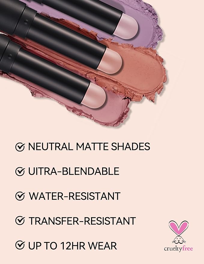 Erinde Waterproof Cream Eyeshadow Stick, Matte Nude Eye Shadow Sticks, Longwear Blendable High Pigmented, Neutral Eye Shadow Sticks for Older Eyes, Smokey Eyeshadow Pencil Crayon, 15 Mocha Matte-Velvo Beauty