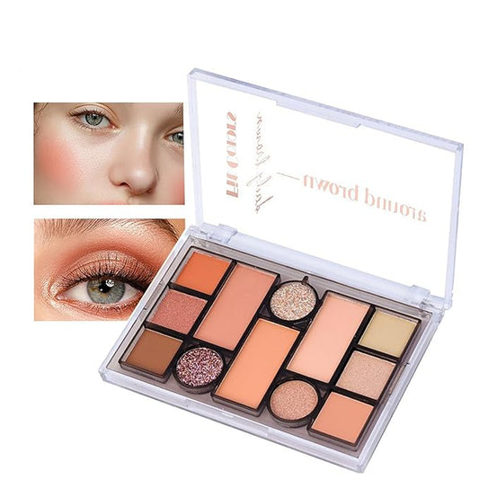 12 Colors Nude Eyeshadow Palette Travel Size Makeup, Matte Shimmer Eye Makeup, Naturing-Looking, High Pigmented Blush Eyebrow Kits, Big Artist Neutral Makeup Palette for Face Cosmetics (01)-Velvo Beauty