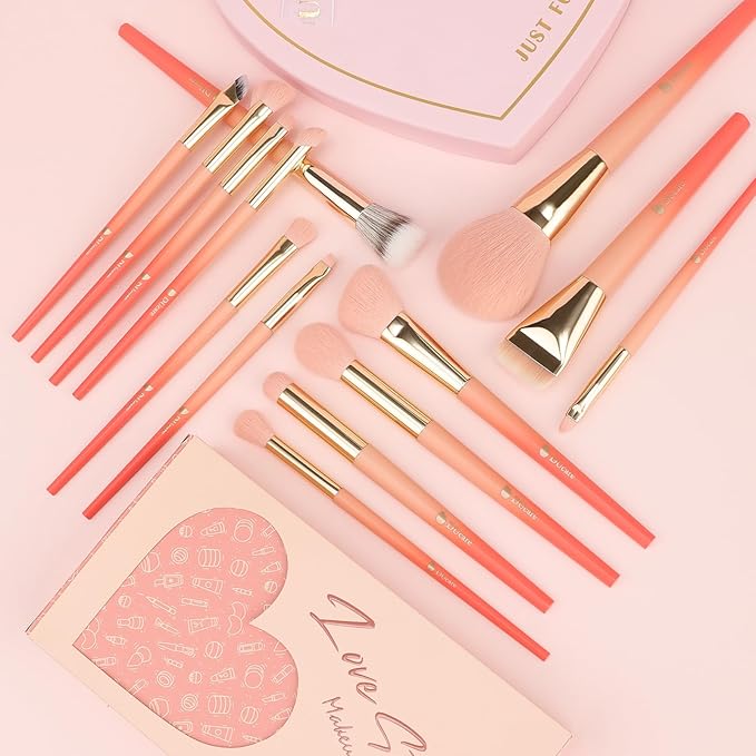 DUcare Makeup Brushes Set 14Pcs Love Struck Makeup Brush Set Premium Synthetic Kabuki Foundation Blending Face Powder Blush Concealers Eye Shadows Brushes-Velvo Beauty