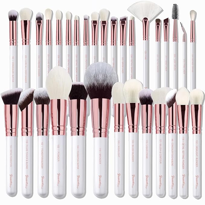 Pro makeup Artist Brushes Set 32Pcs Luxury Goat Hair Horse hair Makeup Brush Set eye and face brushes for every possibility By Bueart Design (Pearl White)-Velvo Beauty