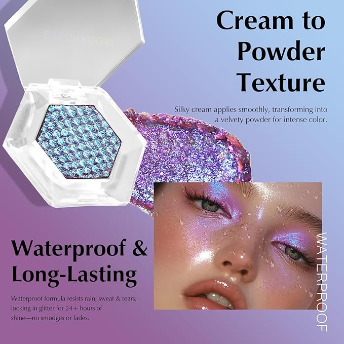 Glitter Eyeshadow Palette, Multichrome Chameleon Purple Blue Eye Shadow, Color Shifting Multi-Reflective Holographic Eyeshadow Shimmer Inner Corner Eye Brightener Highlighter Makeup-Velvo Beauty