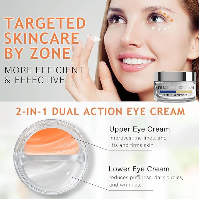 Eye Cream, Dual Eye Cream Anti Aging with Advanced Retinol and Peptides, Under Eye Cream for Dark Circles, Fine Lines, Puffiness and Bags Under Eyes-Velvo Beauty