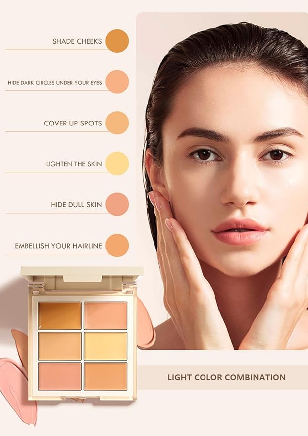 MAEPEOR Face Conceal Contour Palette 6 Colors Full Coverage and Lightweight Concealer Contour Palette Waterproof Long Lasting Contour Palette (Color 02)-Velvo Beauty