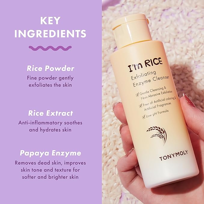 TONYMOLY I’m Rice Exfoliating Enzyme Cleanser – Rice Powder Face Wash & Papaya Enzyme Scrub, Gentle AHA Brightening Mask for Smooth Radiant Skin, 50g-Velvo Beauty