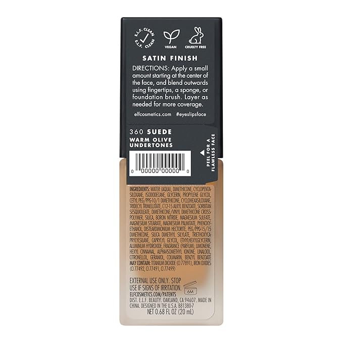 e.l.f. Flawless Finish Foundation, Lightweight & Medium Coverage, Semi-Matte Finish, Suede, 0.68 Fl Oz (20mL)-Velvo Beauty