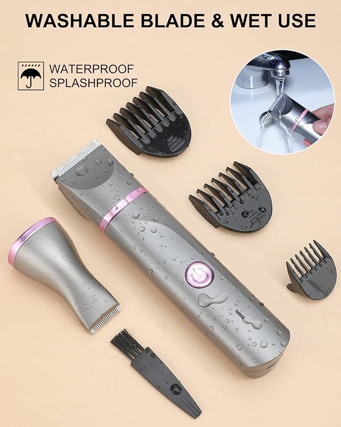 Pubic Hair Trimmer Women Bikini Trimmer Electric Shaver Razor for Bikini Armpit Legs Groin Hair Removal Body Hair Trimmer, Rechargeable Waterproof for Wet and Dry Use,Gray&Purple-Velvo Beauty