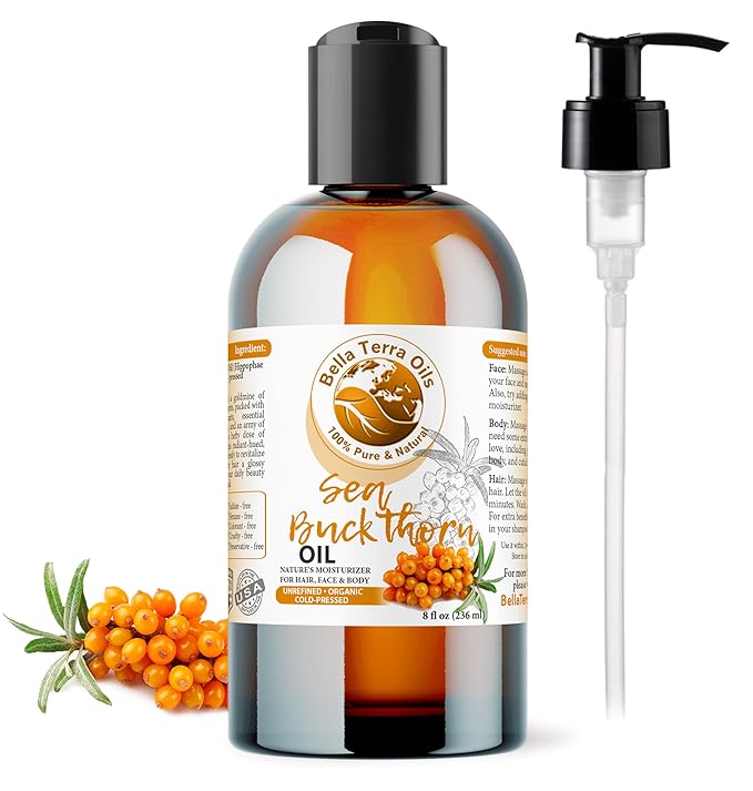 Bella Terra Oils - Organic Sea Buckthorn Oil 8oz - Cold-Pressed Treasure, Bursting with Omega-3 & Omega-6, A Radiant Glow in Every Bottle-Velvo Beauty