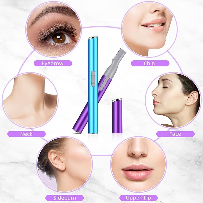 Chumia 2 Pcs Electric Eyebrow Trimmer Women Precision Face Razors Mini Shaver with Comb Christmas Women Gift Battery Operated Personal Epilator for Face Neck Fuzz Lips Leg(Sky Blue, Purple)-Velvo Beauty