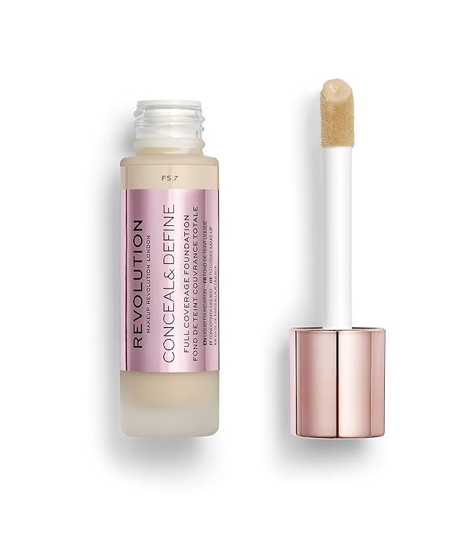 Revolution Beauty, Conceal & Define Foundation, Full Coverage, Long-Lasting Matte Finish, Vegan & Cruelty Free, F1 Fair Skin Tones, 0.8 Fl. Oz.-Velvo Beauty