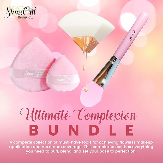 StansOut Ultimate Complexion Bundle: Liquid Foundation Brush, Makeup Brushes for Liquid, Cream, Stick Foundation - Flat, Round, Blender Brushes - 101 Contoured, 108 Straight - Long-Lasting-Velvo Beauty