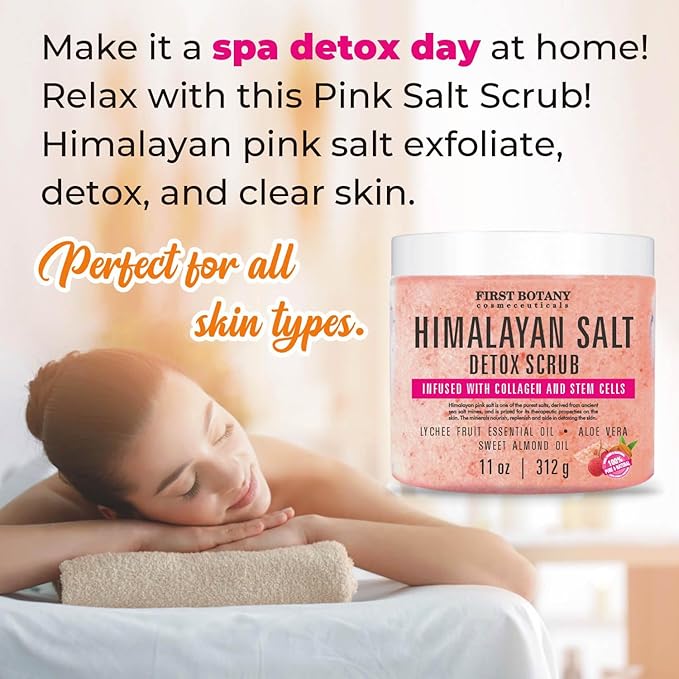 First Botany Body Scrub - Natural Exfoliating Salt Scrub & Body and Face Souffle helps with Moisturizing Skin, Acne, Cellulite, Dead Skin Scars, Wrinkles (Himalayan Salt)-Velvo Beauty