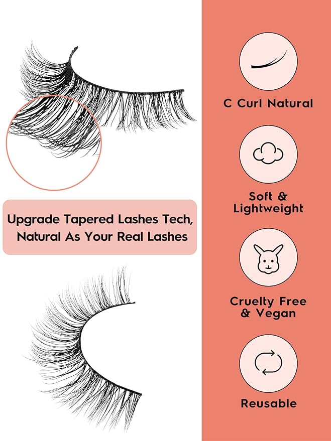 Lashes Wispy False Eyelashes Cat Eye Lashes Natural Look 3D Volume Fake Eyelashes Thin Band Lashes 12mm Natural Eye Lashes C Curl Siligli Lashes Pack 10 Pair-Velvo Beauty