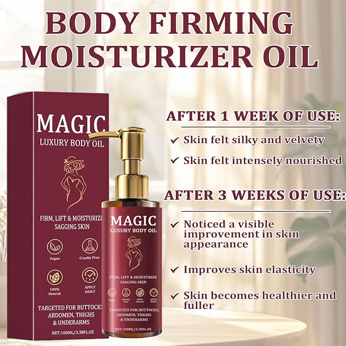 Magic Body Firming Oil, Luxury Body Oil for Crepe Skin, Tightening & Hydrating Body Oil After Shower with Vitamin E and Rosehip, Non-Greasy Body Serum Oil for Thighs, Arms, Chest, 100ML / 3.38 Fl Oz-Velvo Beauty