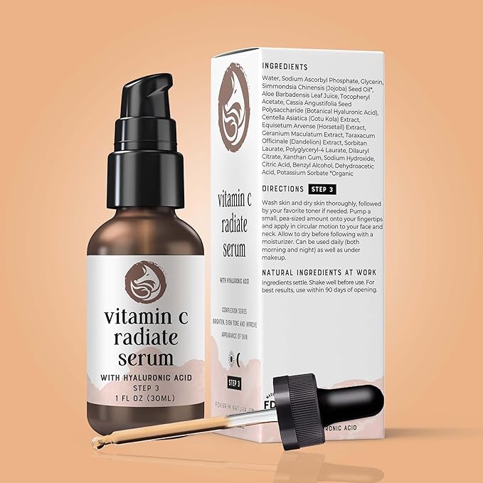 Vitamin C Face Serum - Anti Aging & Brightening Facial Serum - With Hyaluronic Acid Gotu Kola & Jojoba Oil - Natural & Organic - Foxbrim Naturals 1oz-Velvo Beauty
