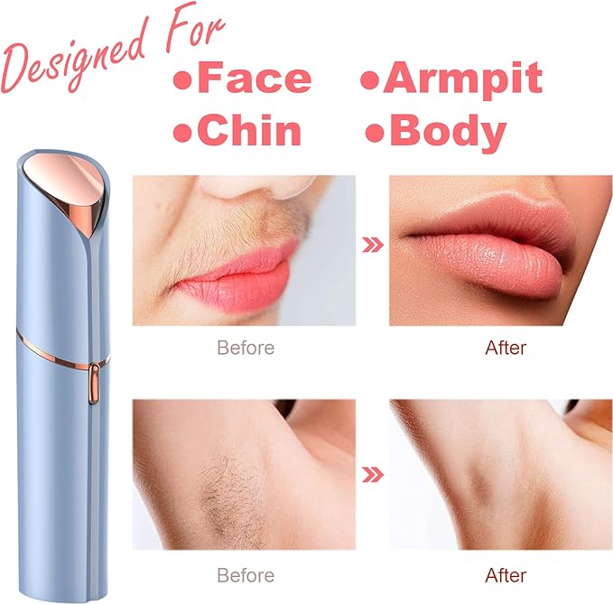 Facial Hair Remover, Removal Shaver for Women, Rosarden USB Rechargeable IPX6 Waterproof Eyebrow Face Razor Trimmer for Lips, Body, Arms, Mustaches, Fuzz and Chin (Blue)-Velvo Beauty
