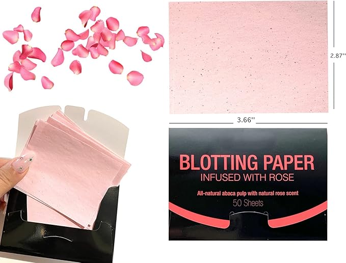 2 Pks ROSE INFUSED Natural Abaca Blotting Paper - 100 Oil Blotting Sheets - Makeup Friendly UNISEX All Skin Types Oily Skin Shine Blotter Photography Zoom Meetings Travel Gym School - MADE IN TAIWAN-Velvo Beauty