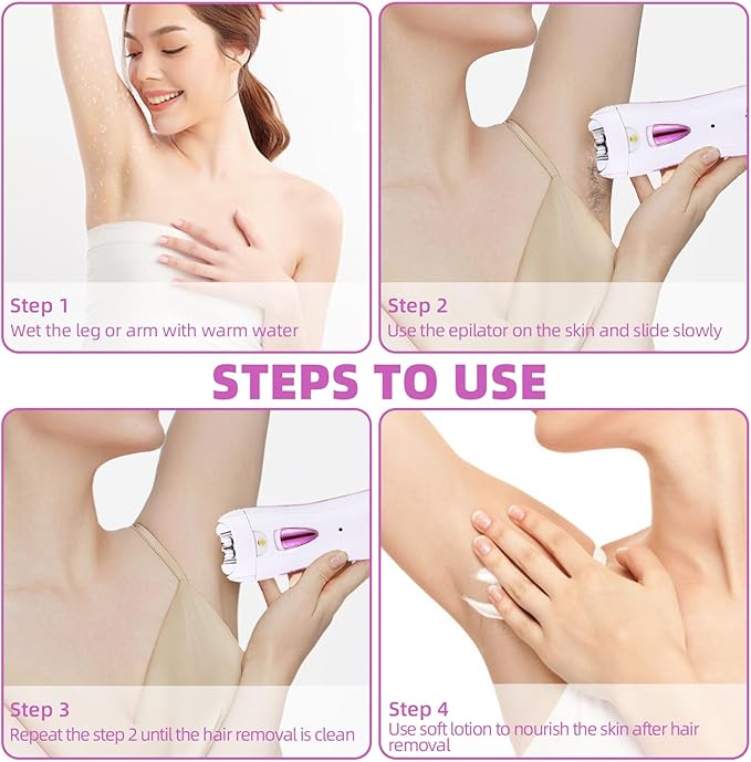 Epilator for Women, Smooth Glide Epilator for Face, Rechargeable Facial Epilator Hair Removal Face Trimmer Device with LED Light for Facial Armpit Bikini and Leg-Velvo Beauty