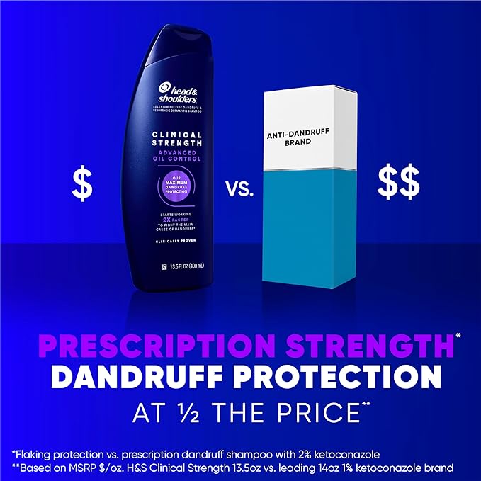 Head & Shoulders Clinical Dandruff Shampoo Twin Pack, Prescription Strength, Oil & Flake Control, Seborrheic Dermatitis Relief, Citrus, 13.5 Fl Oz Each (Set of 2)-Velvo Beauty