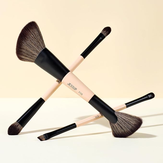 Jessup Travel Makeup Brushes Set 3pcs, Double Sided Contour Brush Dual Ended Eye Shadow Shader Eyeliner Brush, Multi-functional Makeup Set Peach Dust T507-Velvo Beauty