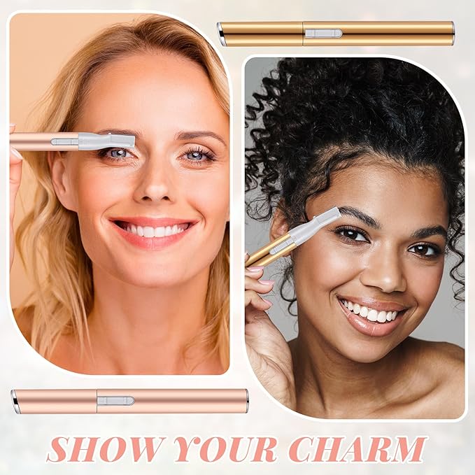 Chumia 2 Pcs Electric Eyebrow Trimmer Women Precision Face Razors Mini Shaver with Comb Christmas Women Gift Battery Operated Personal Epilator for Face Neck Fuzz Lips Leg(Gold, Light Pink)-Velvo Beauty