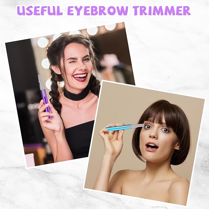 Chumia 2 Pcs Electric Eyebrow Trimmer Women Precision Face Razors Mini Shaver with Comb Christmas Women Gift Battery Operated Personal Epilator for Face Neck Fuzz Lips Leg(Sky Blue, Purple)-Velvo Beauty