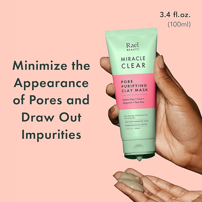 Rael Blackhead Remover, Miracle Clear Clay Mask, Exfoliating Face Wash, Pore Minimizer, Gentle and Hydrating, with Tea Tree, Vegan, Korean Skin Care (3.3 fl oz)-Velvo Beauty