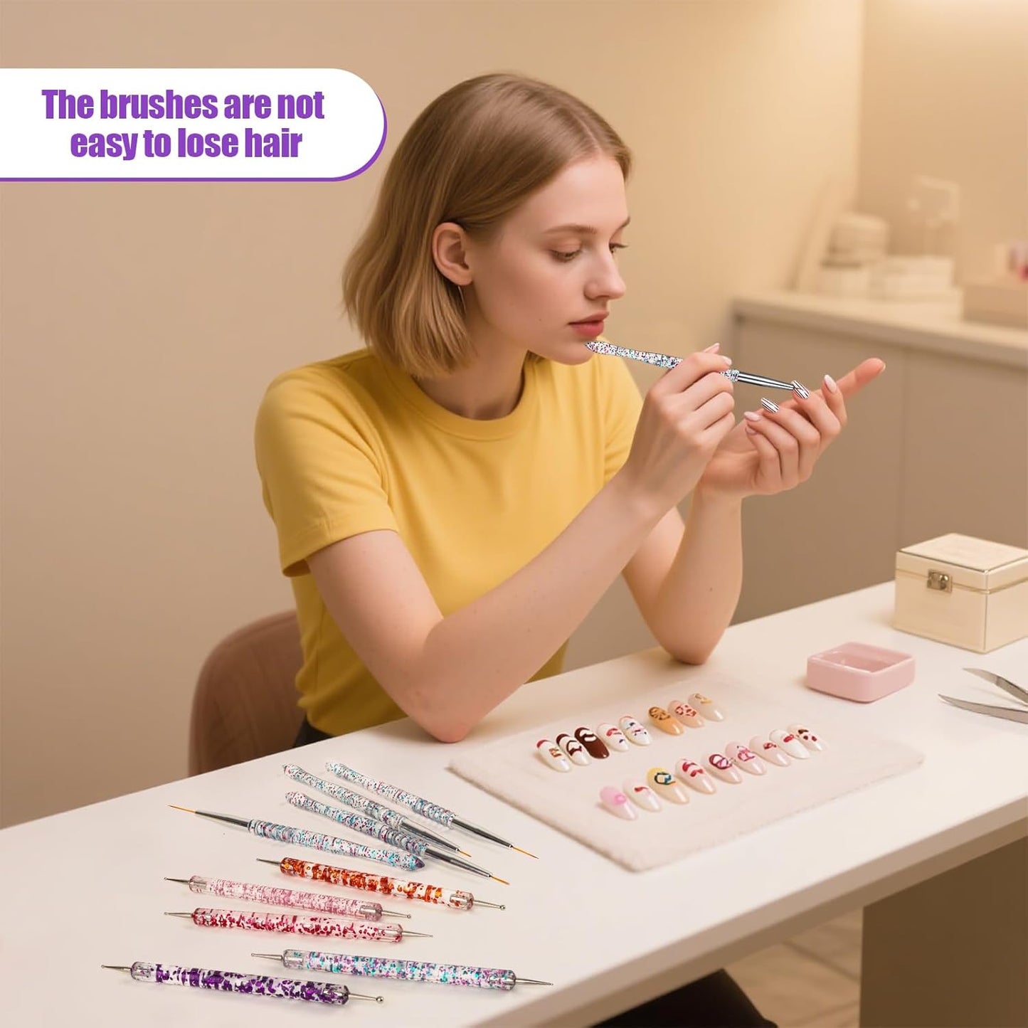 Artdone 10pcs Nail Art Brushes Set, Dotting Tools,Striping Brushes for Long Lines, Thin Details, Sculpting Pattern Tracing Stylus, Ball Embossing Stylu,Fine Drawing Pen For Gel Polish Design Supply-Velvo Beauty