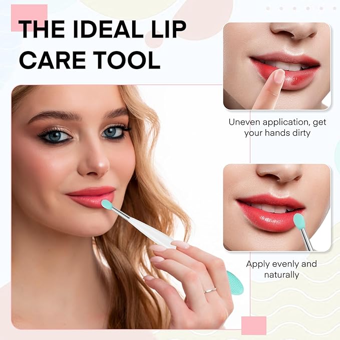 Unaone Lip Scrub Brush - 3 PCS Dual-ended Lip Scrubber Exfoliator and Silicone Lip Brush, 2-in-1 Silicone Lip Scrub Tool Lip Mask Applicator, Gentle Exfoliator & Applicator for Soft-Velvo Beauty