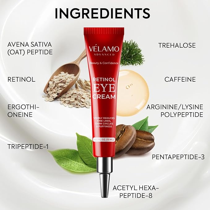 Rapid Reduction Retinol Eye Cream: Under Eye Cream Instantly Reduces Wrinkles Fine Lines Under Eye Bags Puffiness Dark Circles Crow's Feet - Rapid Face Lifting Tightening Firming 1 OZ/15g-Velvo Beauty