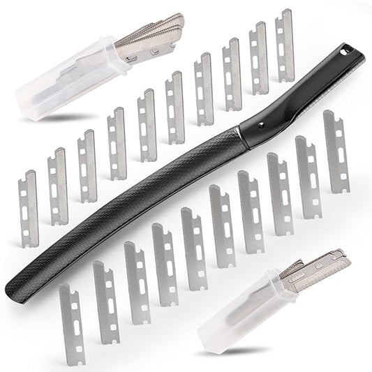 Dermaplane Razor for Women Face with 20PCS Blades,Professional Facial Razors for Peach Fuzz and Eyebrow Hair Removal,Stainless Steel Multipurpose Face Shavers with Gift (Black)-Velvo Beauty