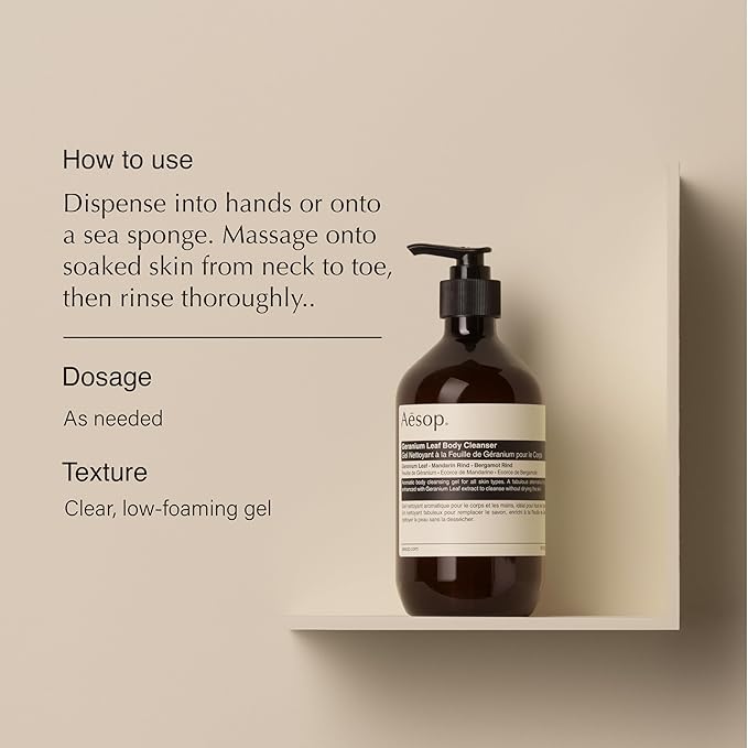 Aesop Geranium Leaf Body Cleanser | Non-drying Gentle Cleanser | Geranium Leaf, Mandarin Rind, Bergamot Rind | 16.9 oz / 500mL (Pack of 3)-Velvo Beauty