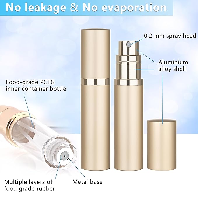 Refillable Perfume Atomizer Travel Bottle 5ml Leakproof Luxury Travel Perfume Refillable Bottle, Portable Fragrance Atomiser (Gold)-Velvo Beauty