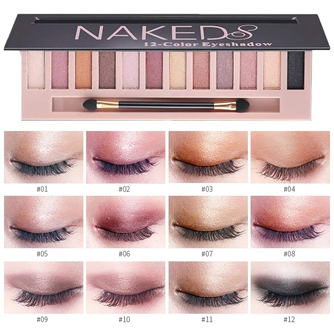 2 Pcs 12 Colors Eye Shadow Palette,Nude Matte Smokey Shimmer Glitter Eyeshadow Palette,Blendable Rich Colors,Waterproof Beauty Makeup Palette Kit with Double-Ended Makeup Brush(A+B)-Velvo Beauty