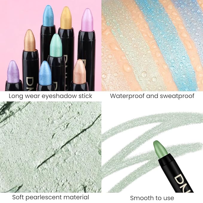 evpct Greenish Cyan Shimmer Cream Eye Shadow Brightener Sticks Set for Eyes, Cyan Shimmery Matte Pencil Eye shadow Applicator Stick Pen Palette Makeup Waterproof sombras en crema para ojos 12#-Velvo Beauty