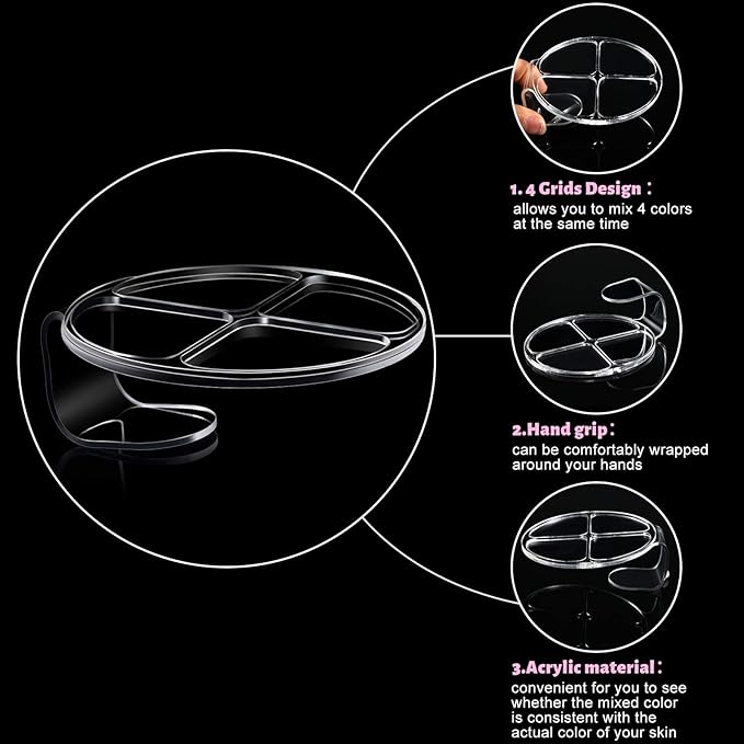 2 Pieces Hand Makeup Mixing Palette Handheld Palette Clear Makeup Cosmetic Palette Nail Art Manicure Palette with 2 Pieces Spatula for Mixing Foundation-Velvo Beauty