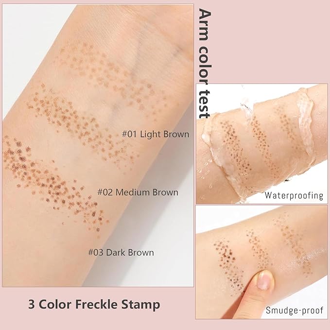 Freckle Stamp - Freckle Pen Waterproof, Long Lasting Fake Freckles,Quick Dry 5-Point Faux Freckles Stamp Cushion Stain Marker in One Press Natural and Lifelike Sunkissed Pencil Tool Makeup (#2-Medium)-Velvo Beauty