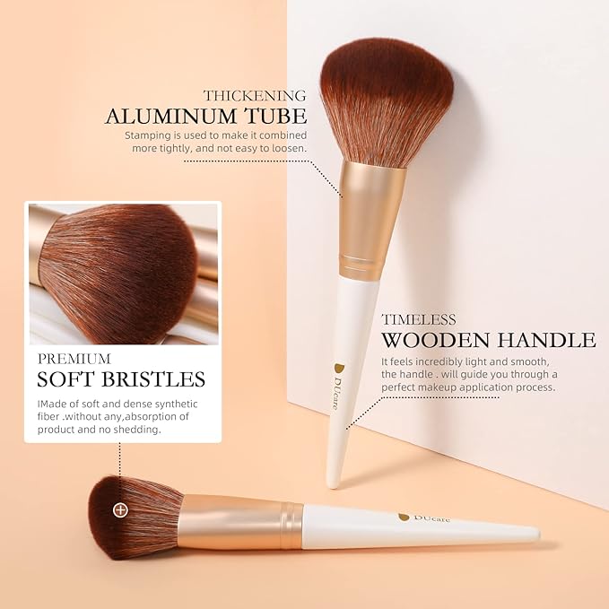 DUcare Makeup Brushes with Bag - 14Pcs Professional Synthetic Make Up Brushes Set for Blush Concealer Foundation Bronzer Powder Eyebrow Contour Eyeshadow Blending Makeup Brush Set Mekaup bag, White-Velvo Beauty