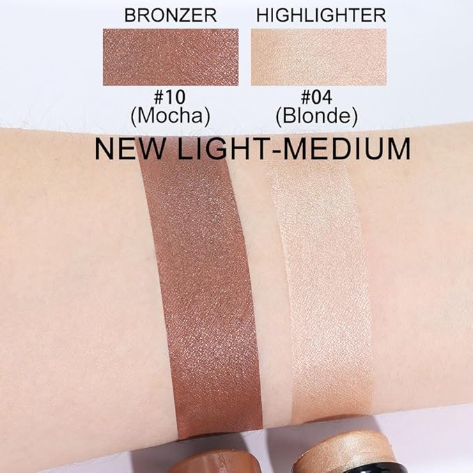evpct 2Pcs Face Cream Contour Bronzer Sticks Makeup Highlighter Highlight Blonde Mocha Creme Cheek Contour Sticks contorno en crema Bronzing Foundation Face Contour Stick Kit,4+10 New Light-medium-Velvo Beauty