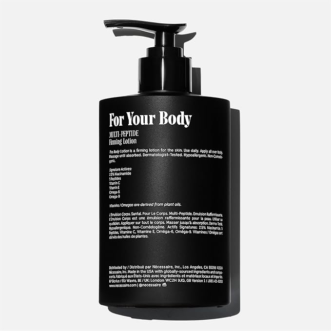 Nécessaire The Body Lotion with Pump. Santal. Multi-Peptide Firming Lotion to Moisturize, Firm, Strengthen. 2.5% Niacinamide, Vitamin C/E + Omega 6/9. 450ml / 15.2 fl oz-Velvo Beauty