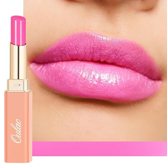 Oulac Moisturizing Shine Pink Lipstick for Women - 2 in 1 Glossy Bright Pink Tinted Lip Balm, Hydrating Winter Lipstick for Dry Lips,Shine Juicy Finish Vegan 2.2g/0.07oz (15)-Velvo Beauty