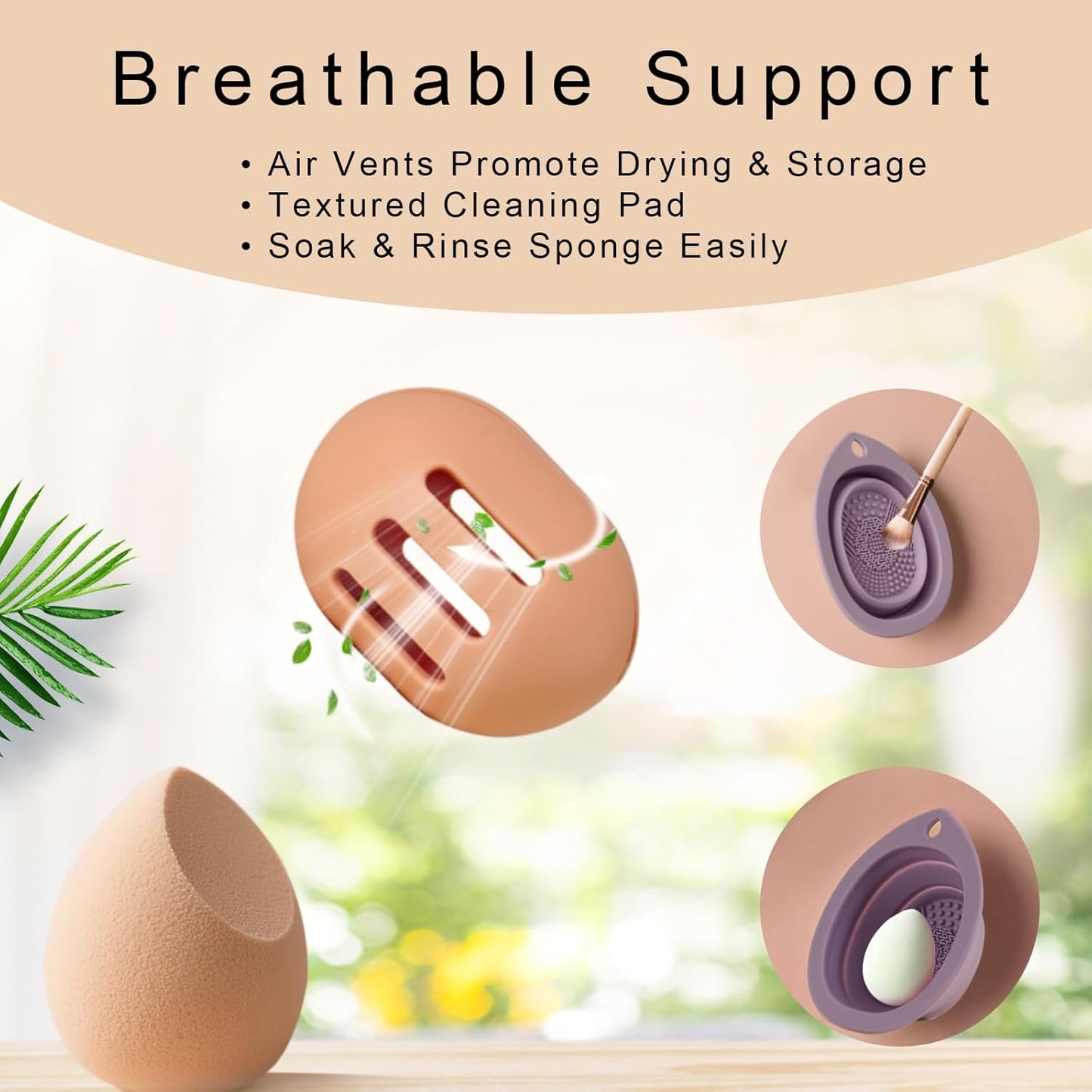 Silicone Makeup Brush Holder Set – Portable Travel Makeup Brush Holder with Makeup Sponge Holder and Foldable Cleaning Bowl – Upgraded 3-in-1 Cosmetic Organizer Set (coffee color)-Velvo Beauty