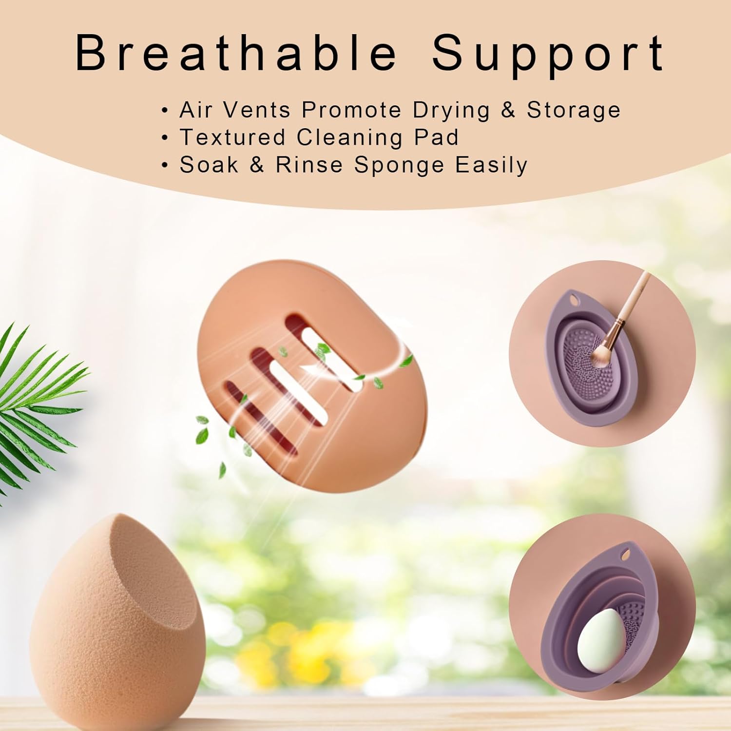 Silicone Makeup Brush Holder Set – Portable Travel Makeup Brush Holder with Makeup Sponge Holder and Foldable Cleaning Bowl – Upgraded 3-in-1 Cosmetic Organizer Set (coffee color)-Velvo Beauty