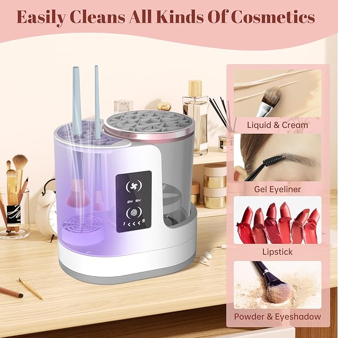 3 IN 1 Electric Makeup Brush Cleaner Machine With Makeup Brush Dryer-Holder-Portable Automatic USB Cosmetic Brushes Cleaner Tool for All Size Beauty Makeup Brush Set,Contour, Eyeshadow, Blush Brush-Velvo Beauty